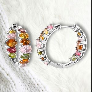 🥳HP!🥳 PRICE CUT! NWT MULTI-TOURMALINE HOOPS IN PLATINUM OVER STERLING SILVER